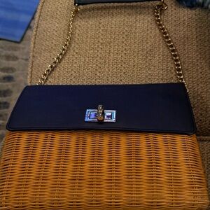 Elegant Navy and Tan Wicker Handbag Talbots for